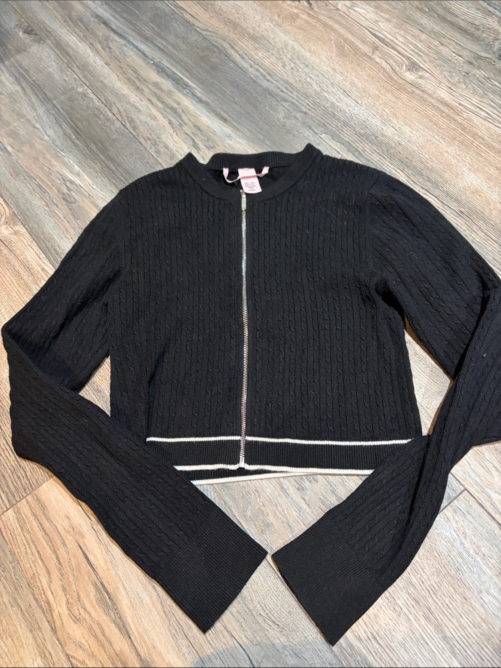 Victoria's Secret Black Zip Cardigan with White Trim